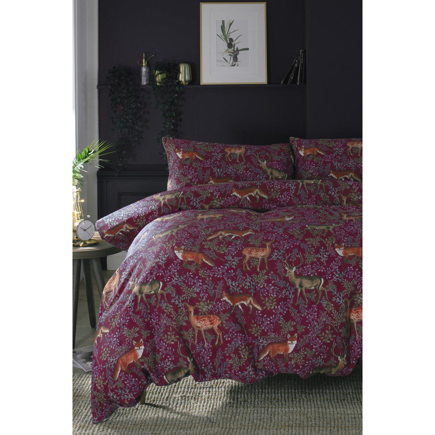 Fox and Deer Mulberry 200 Thread Count Cotton Rich Reversible Duvet Cover Set - image 1