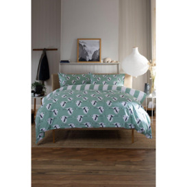 Sedge Green Printed Soft Cotton Piped Duvet Cover Set