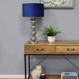 Aila Metal Sphere Lamp Chrome Table Lamp with Navy Shade