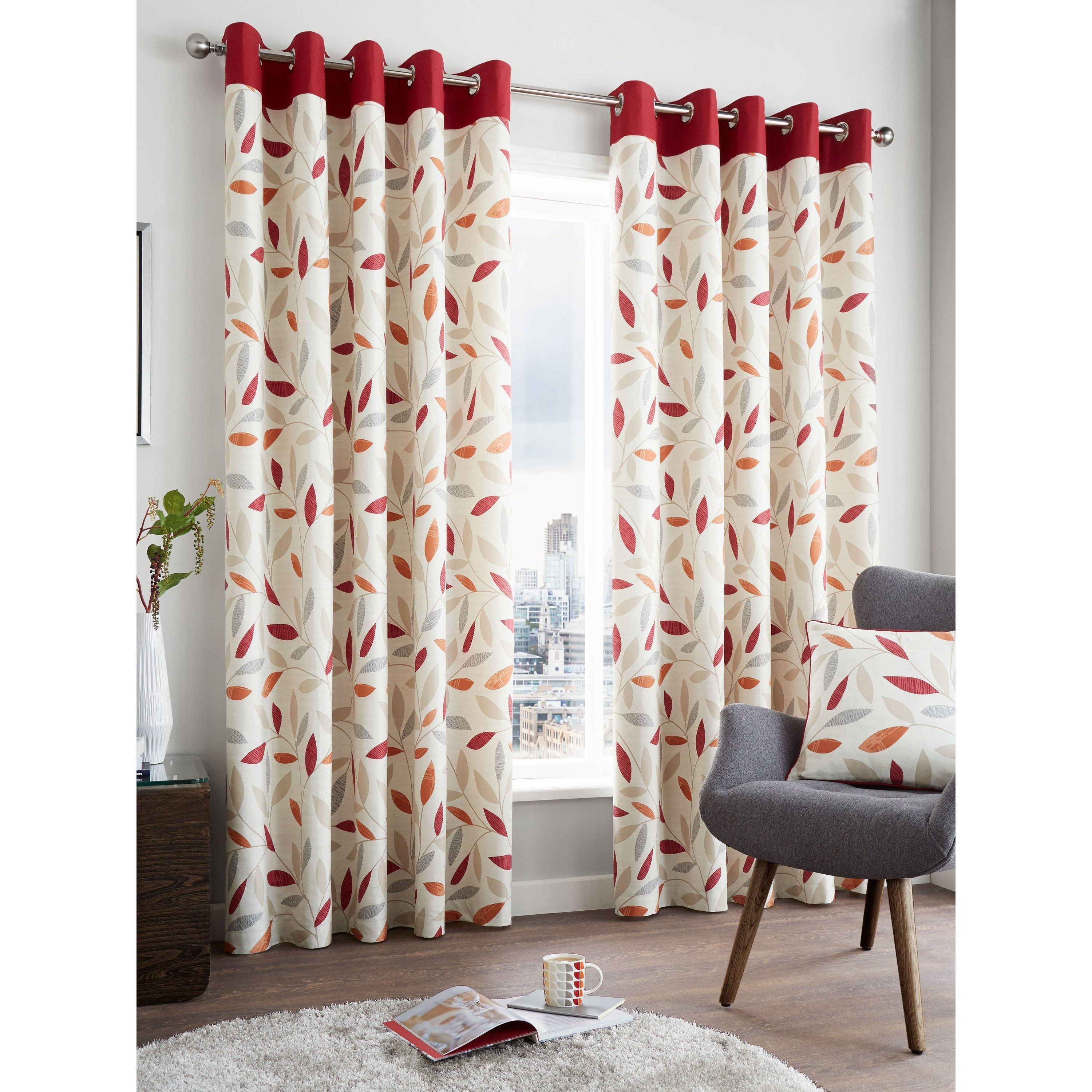 'Beechwood' Leaf Trail Pair of 100% Cotton Eyelet Curtains - image 1
