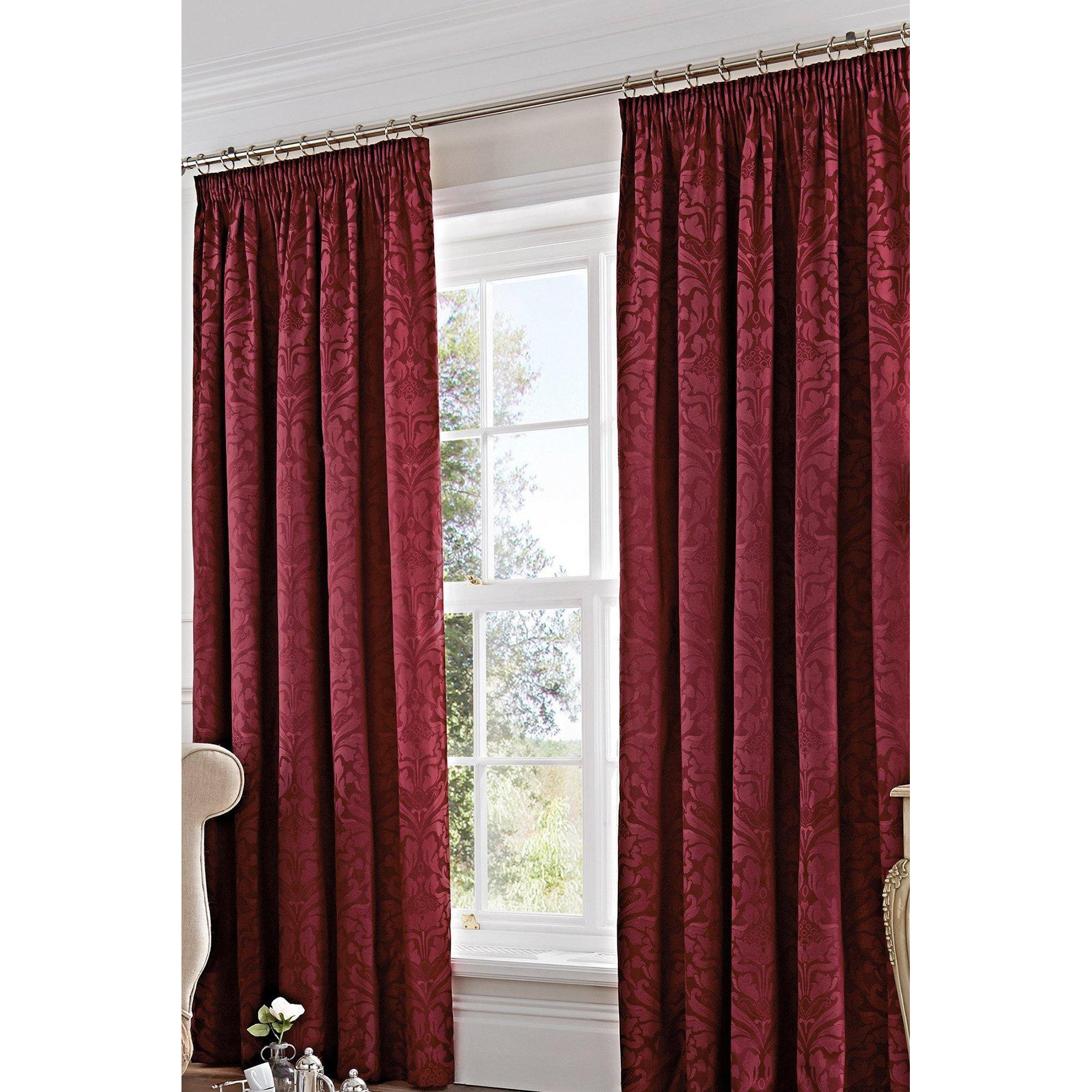 'Eastbourne' Damask Woven Jacquard Pair of Pencil Pleat Curtains - image 1