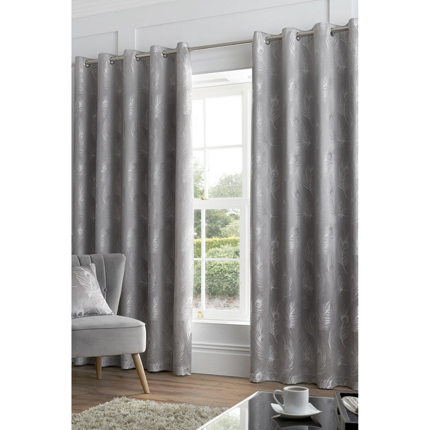 'Feather' Metallic Feather Jacquard Pair of Eyelet Curtains - image 1