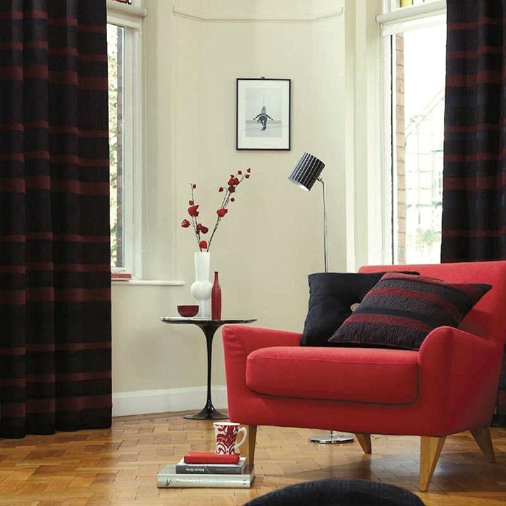 Striped Chenille Eyelet Curtains Red - image 1
