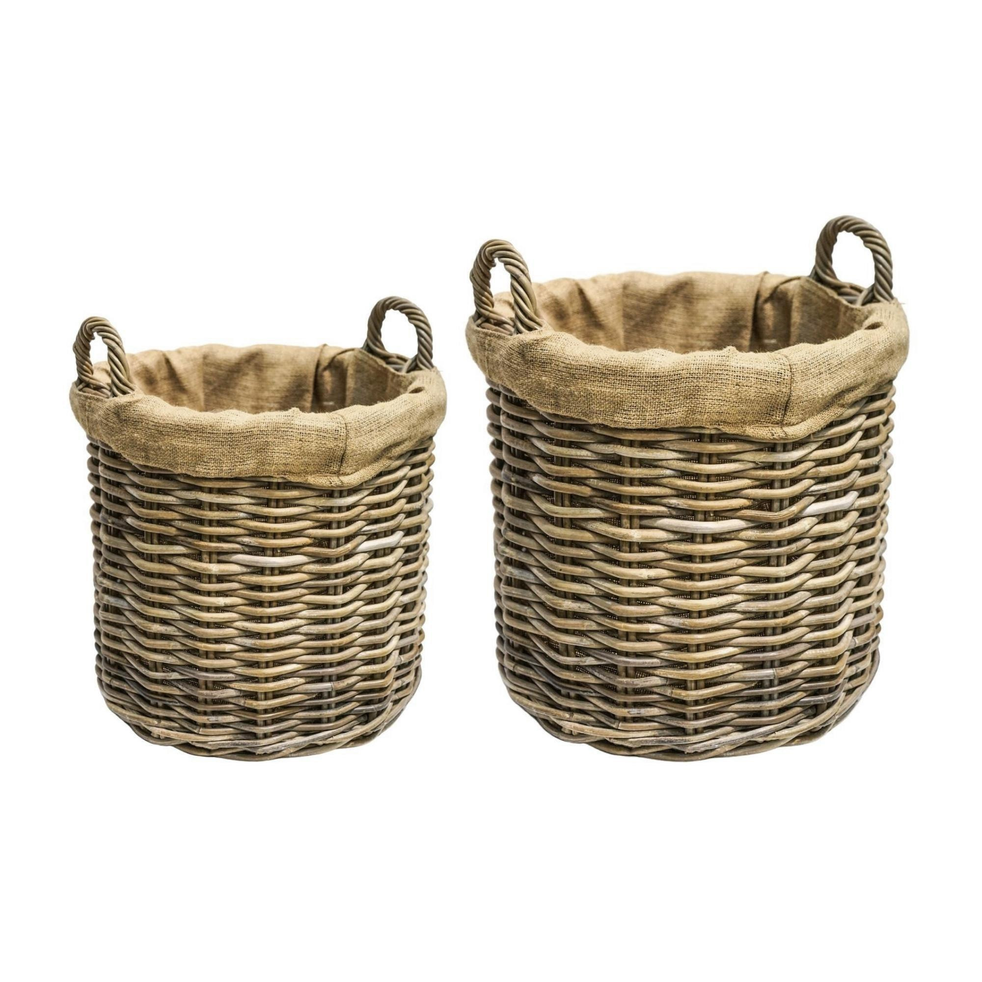 Wicker Log Basket Round Lined S/2 H45/D50, H35/D35cm - image 1