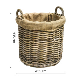 Wicker Log Basket Round Lined S/2 H45/D50, H35/D35cm - thumbnail 3