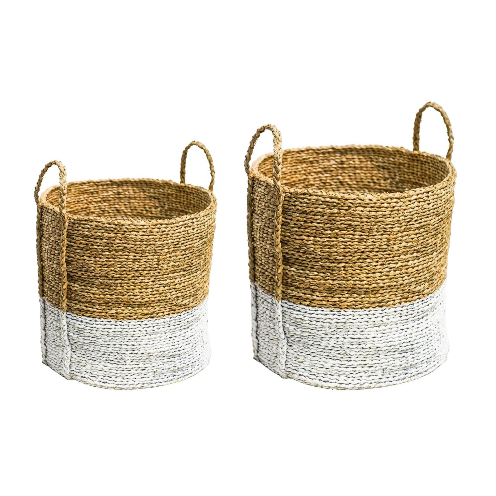 Seagrass Log & Kindling Basket, White, Set of 2 - image 1