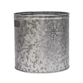 Indoor Christmas Tree Bucket or Log Storage in Galvanised Steel with Star - Dimensions: H28cm W28cm