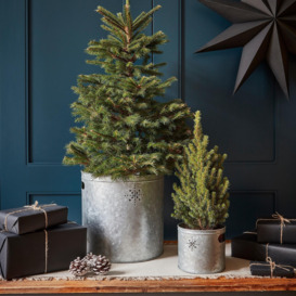 Indoor Christmas Tree Bucket or Kindling Storage in Galvanised Steel with Star - Dimensions: H23cm W23cm
