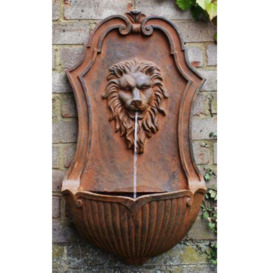 Wall Fountain Water Feature Antique Effect Gentle Lion Head 75cm - thumbnail 1