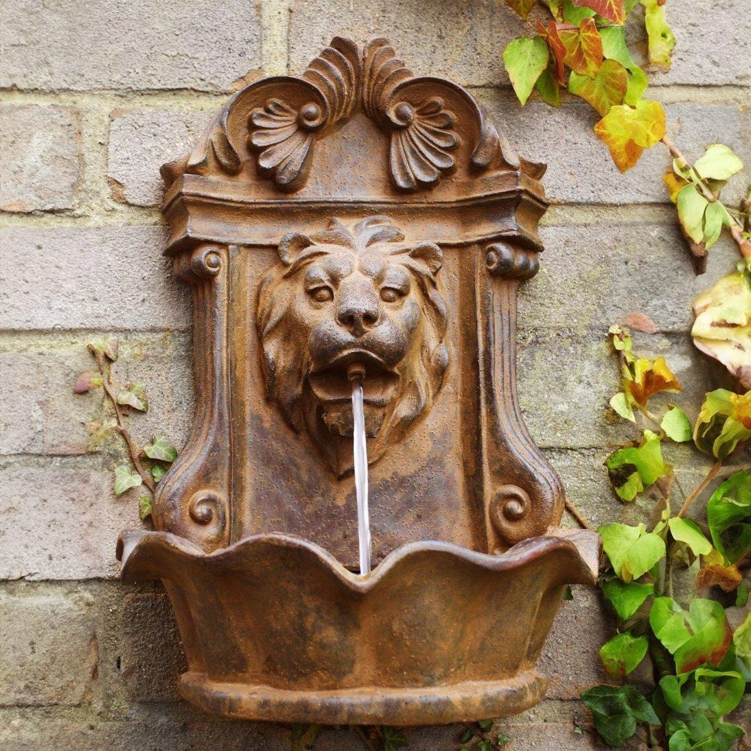 Small Dark Brown Lions Head Wall Mounted Fountain Water Feature - image 1