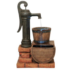 Water Feature with Lights 'Pump and Barrel' Outdoor Fountain 82cm