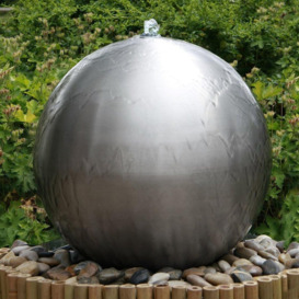 Brushed Stainless Steel Water Feature Sphere with LEDs Reservoir 50cm