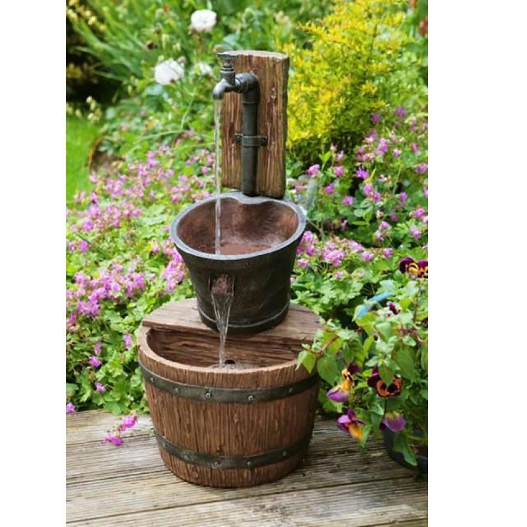 Bucket Tap Water Feature Fountain Waterfall Cascade Oak Effect 62cm - image 1