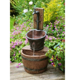 Bucket Tap Water Feature Fountain Waterfall Cascade Oak Effect 62cm
