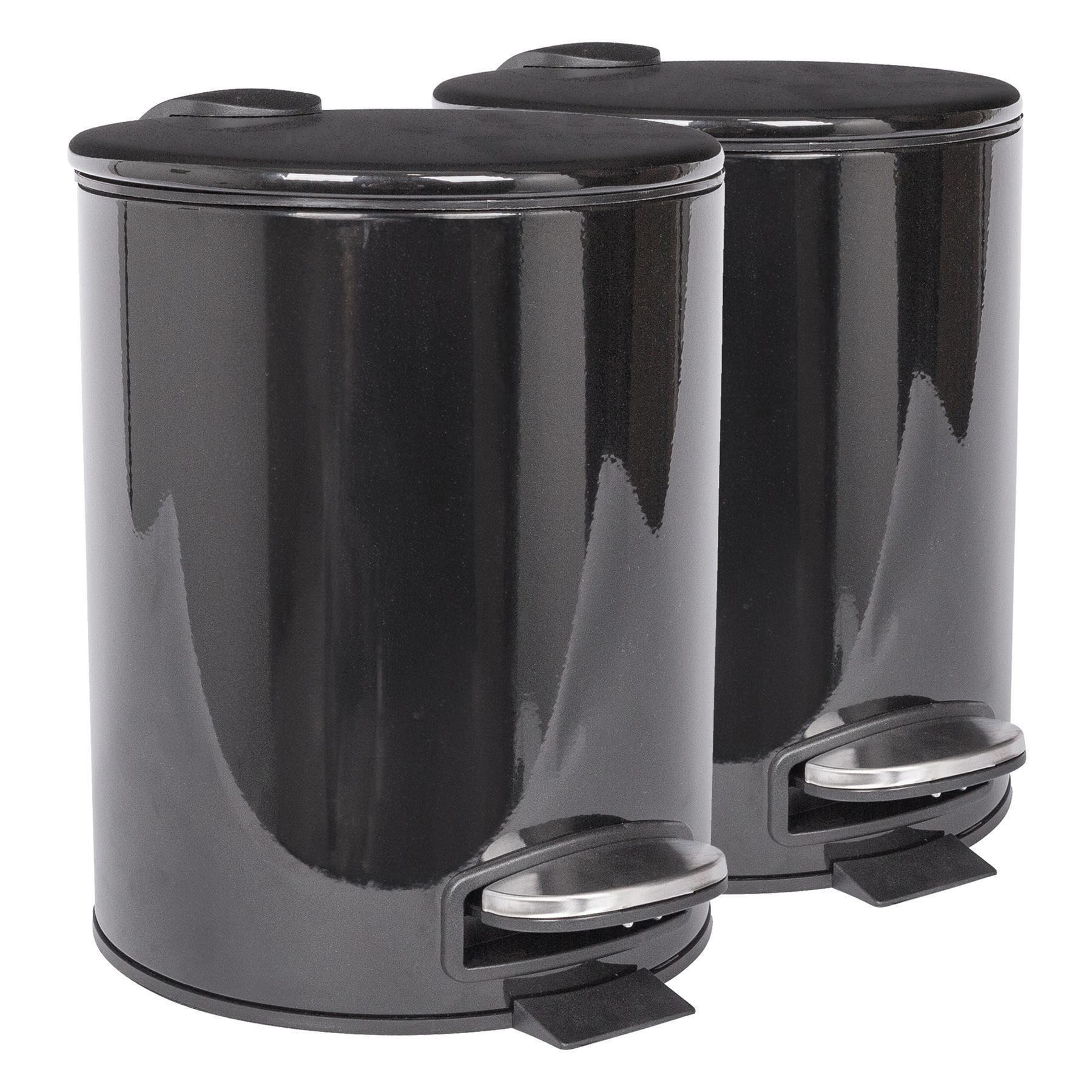 Round Stainless Steel Pedal Bins - 5L - Black - Pack of 2 - image 1