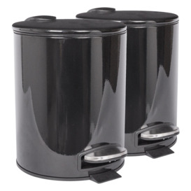 Round Stainless Steel Pedal Bins - 5L - Black - Pack of 2 - thumbnail 1