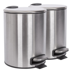 Round Stainless Steel Pedal Bins - 5L - Brushed - Pack of 2