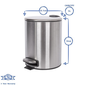Round Stainless Steel Pedal Bins - 5L - Brushed - Pack of 2 - thumbnail 3
