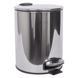 Round Stainless Steel Pedal Bin - 5L - Chrome