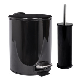 2pc Round Stainless Steel Pedal Bin & Toilet Brush Set - 5L - Black