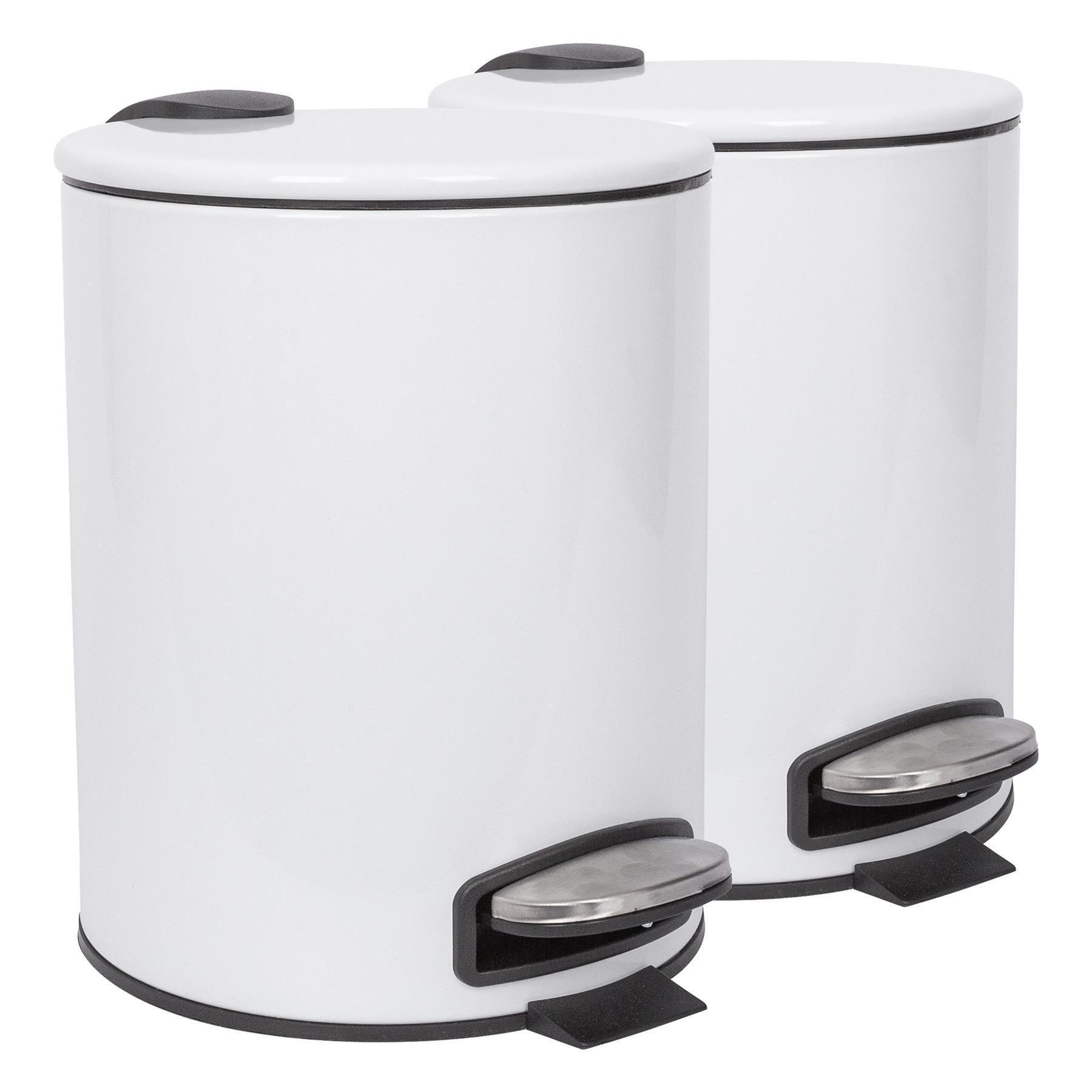 Round Stainless Steel Pedal Bins - 5L - White - Pack of 2 - image 1