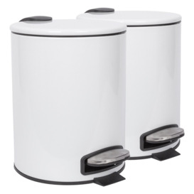 Round Stainless Steel Pedal Bins - 5L - White - Pack of 2 - thumbnail 1