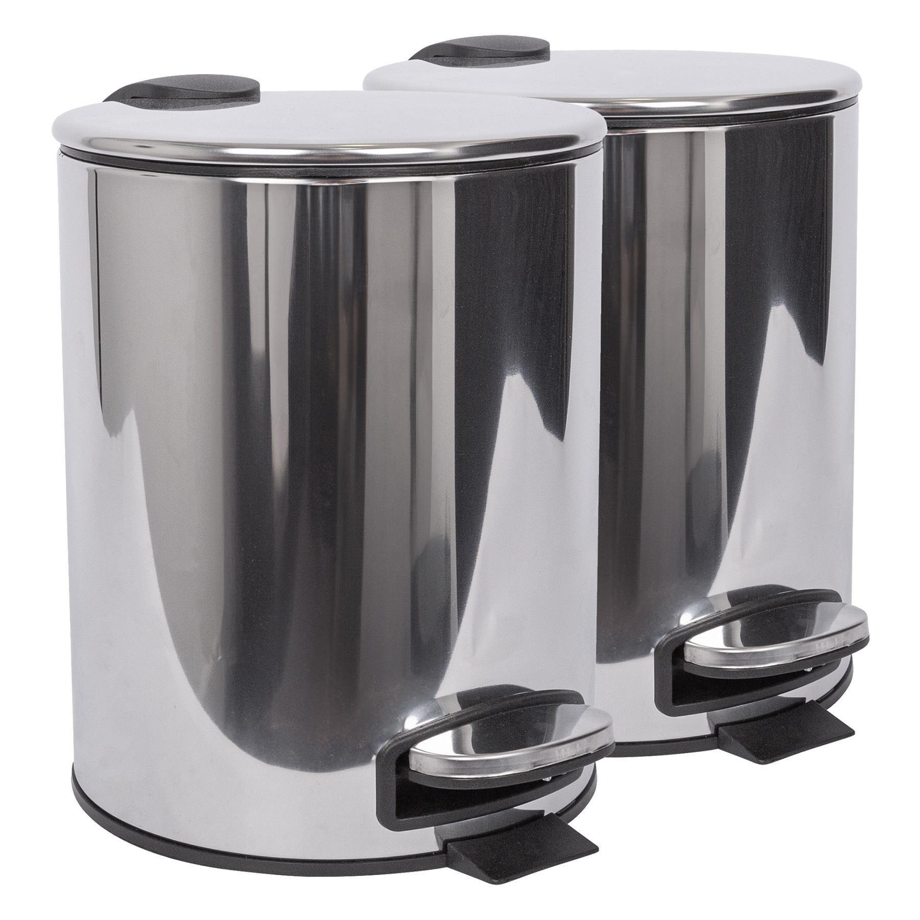 Round Stainless Steel Pedal Bins - 5L - Chrome - Pack of 2 - image 1