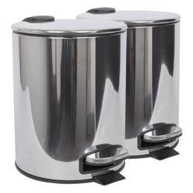 Round Stainless Steel Pedal Bins - 5L - Chrome - Pack of 2 - thumbnail 1