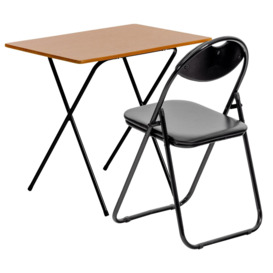 Folding Wooden Desk & Chair Set Natural/Black