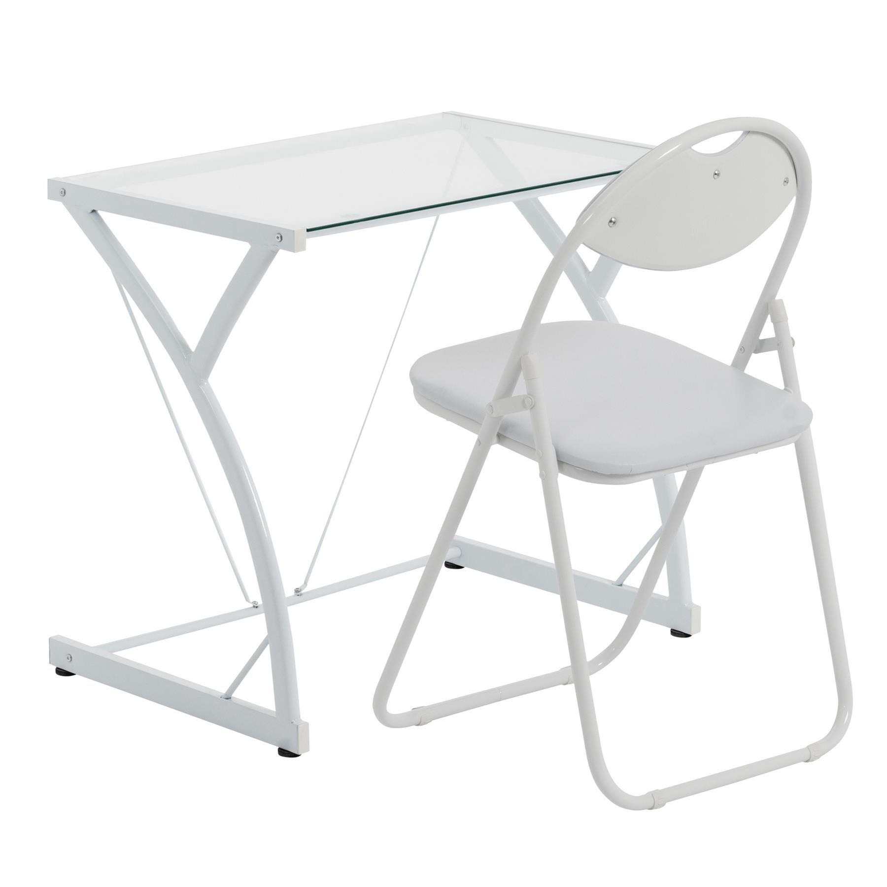Glass Top Desk & Chair Set White/White - image 1