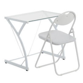 Glass Top Desk & Chair Set White/White
