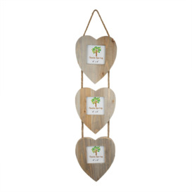 "Natural 4x4"" Rustic Hearts Hanging 3 Photo Frame"
