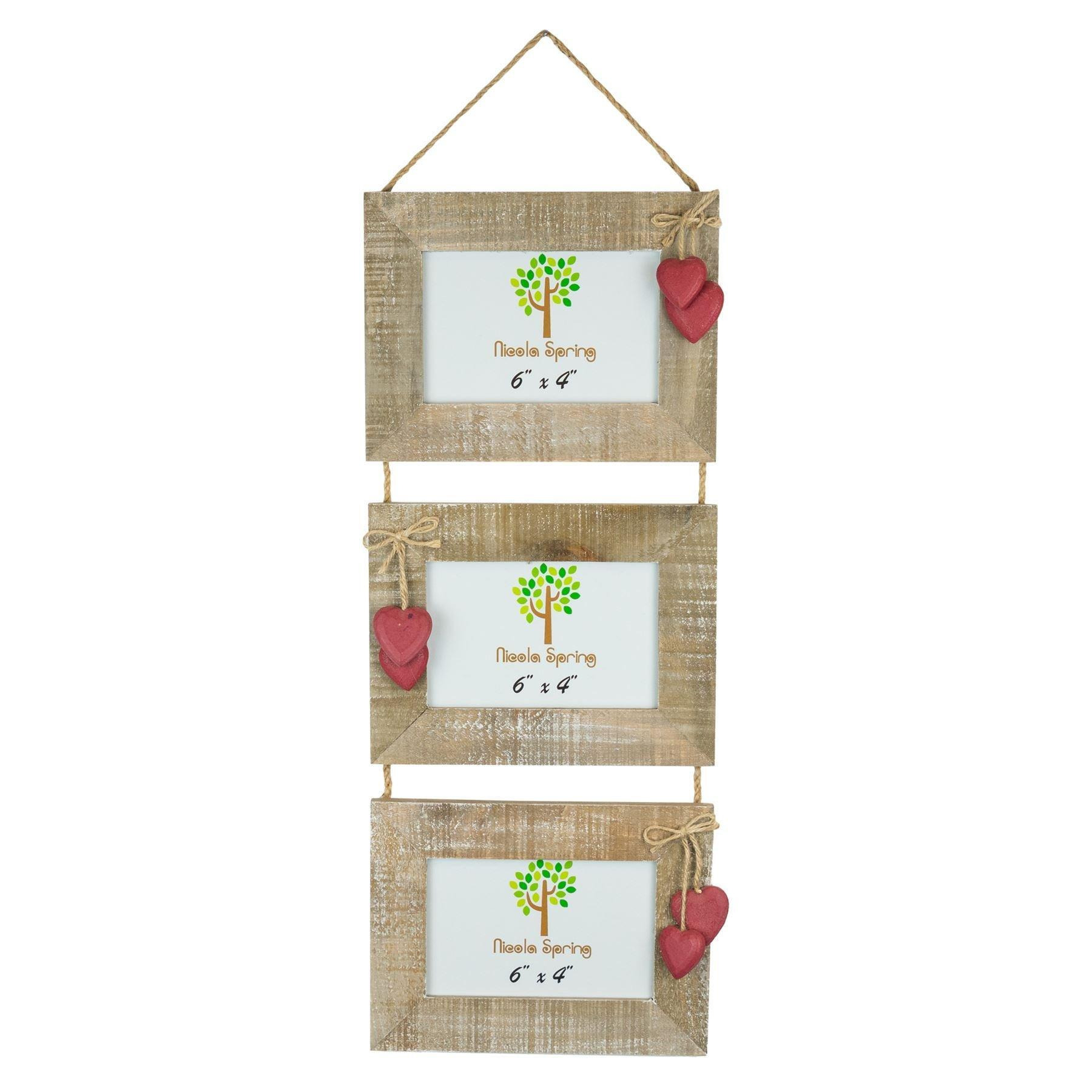 "Natural 6x4"" Rustic Red Hearts Hanging 3 Photo Frame" - image 1