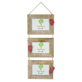 "Natural 6x4"" Rustic Red Hearts Hanging 3 Photo Frame"