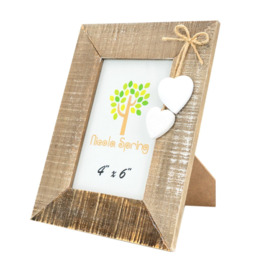 "Natural 4x6"" Rustic White Hearts Photo Frame"