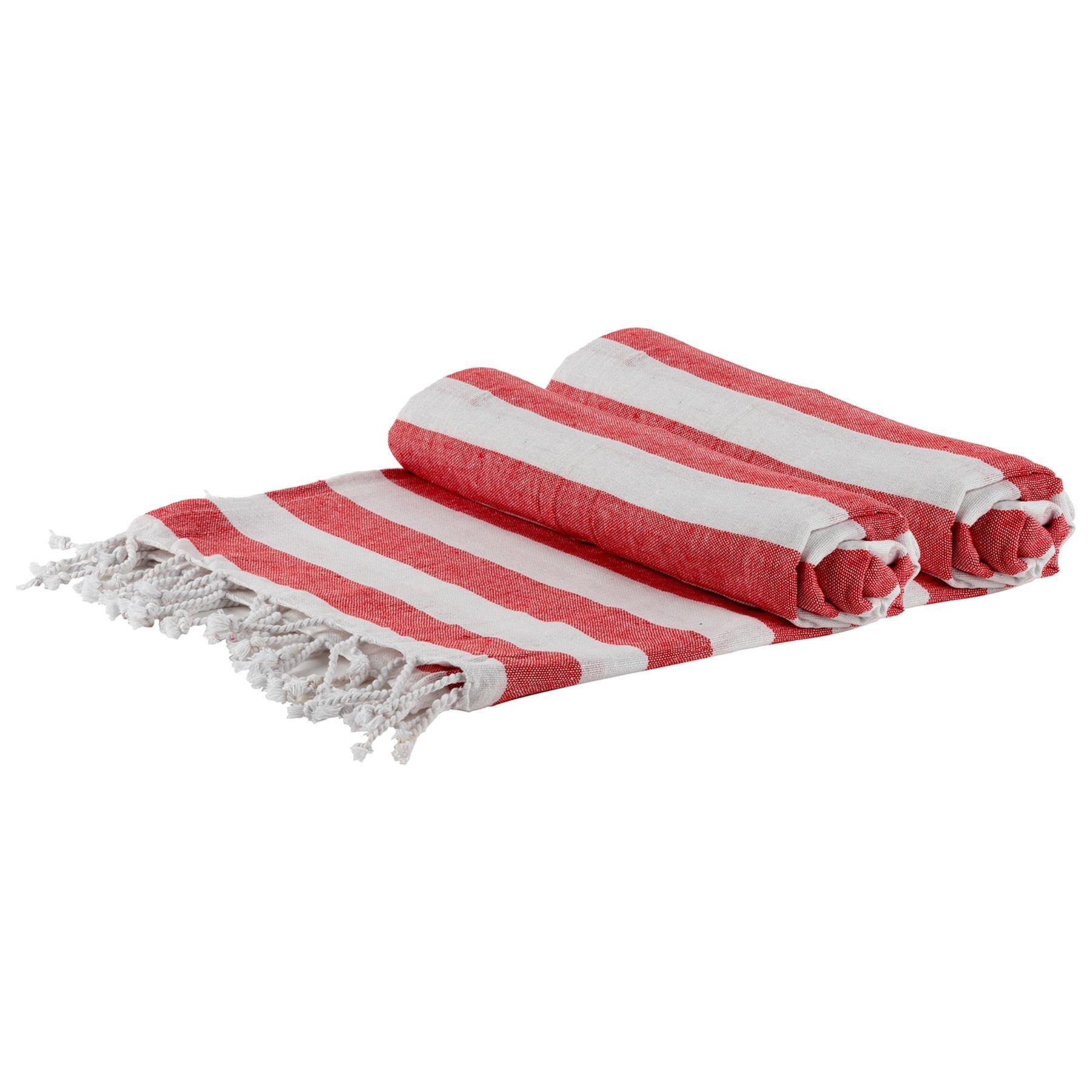 Turkish Cotton Bath Towels 170 x 90cm Red Stripe Pack of 2 - image 1