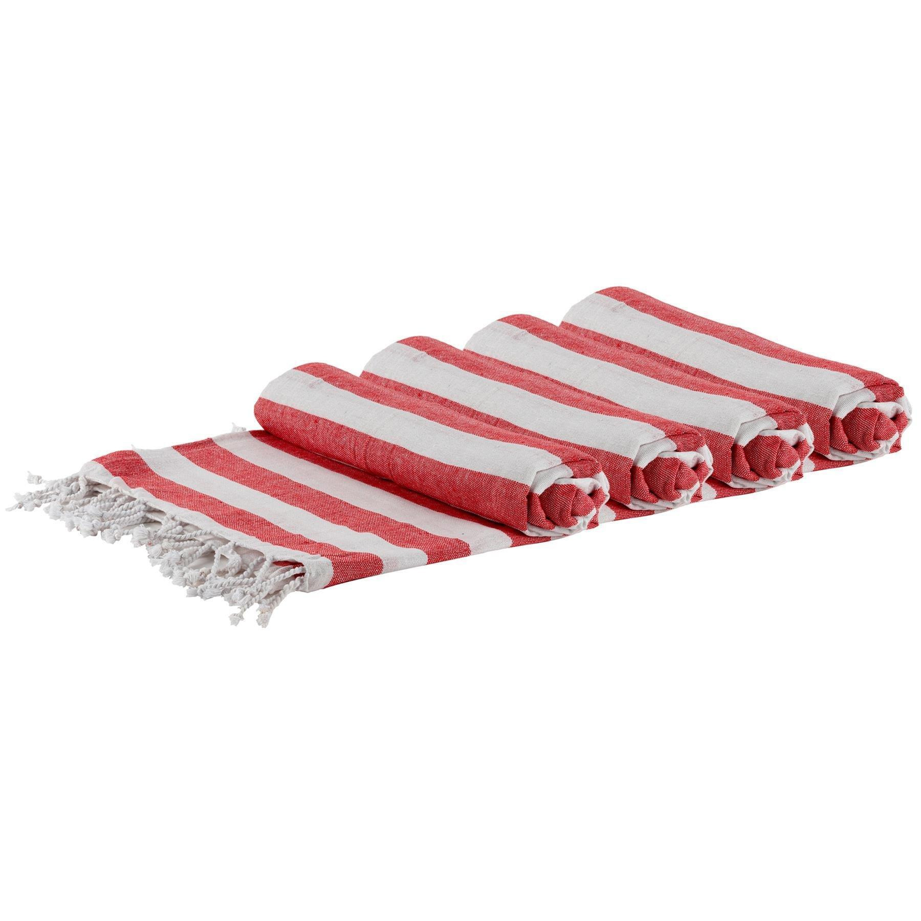 Turkish Cotton Bath Towels 170 x 90cm Red Stripe Pack of 4 - image 1