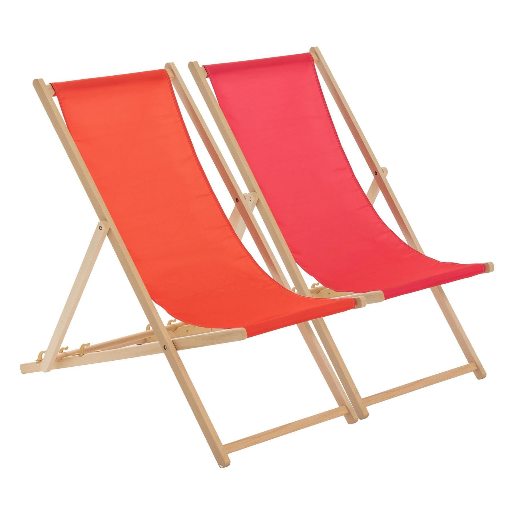 Folding Wooden Deck Chairs Red/Pink Pack of 2 - image 1
