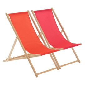 Folding Wooden Deck Chairs Red/Pink Pack of 2 - thumbnail 1