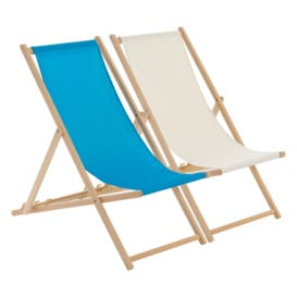 Folding Wooden Deck Chairs Light Blue/Natural Pack of 2 - thumbnail 1
