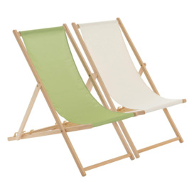 Folding Wooden Deck Chairs Lime Green/Natural Pack of 2 - thumbnail 1