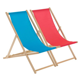 Folding Wooden Deck Chairs Pink/Light Blue Pack of 2 - thumbnail 1
