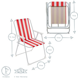 Folding Metal Beach Chairs Blue/Red Stripe Pack of 2 - thumbnail 3