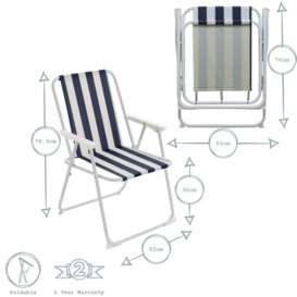 Folding Metal Beach Chairs Blue/Green Stripe Pack of 2 - thumbnail 3