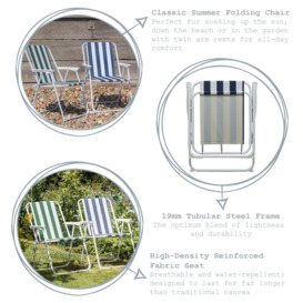 Folding Metal Beach Chairs Blue/Green Stripe Pack of 2 - thumbnail 2