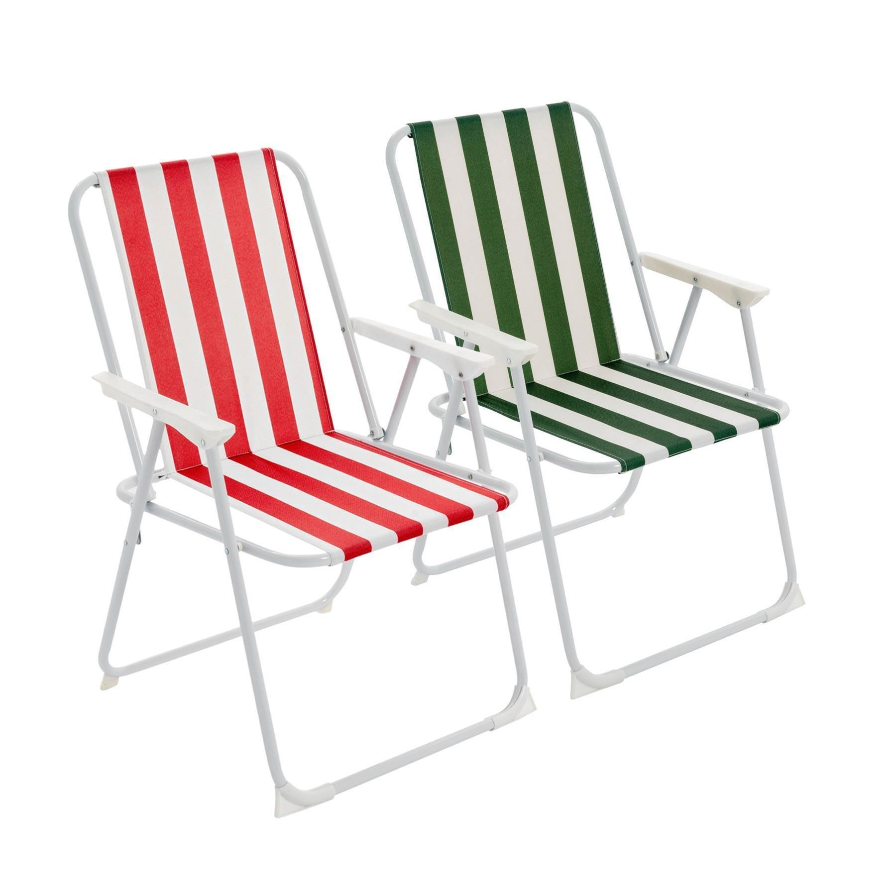 Folding Metal Beach Chairs Red/Green Stripe Pack of 2 - image 1