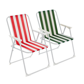 Folding Metal Beach Chairs Red/Green Stripe Pack of 2 - thumbnail 1