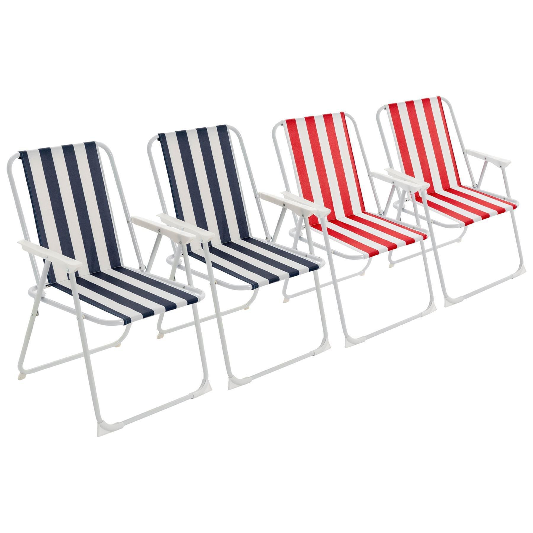 Folding Metal Beach Chairs Blue/Red Stripe Pack of 4 - image 1