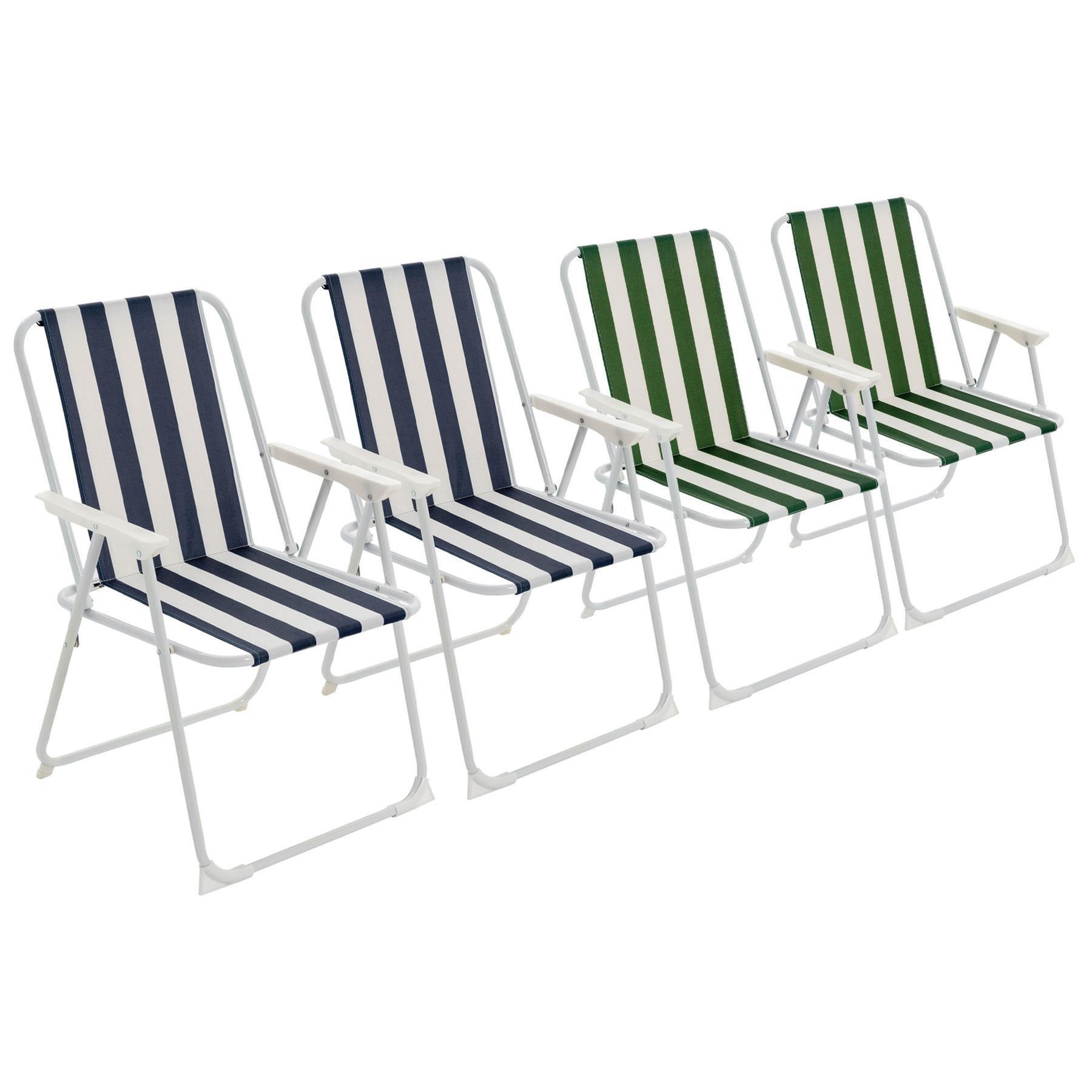 Folding Metal Beach Chairs Blue/Green Stripe Pack of 4 - image 1