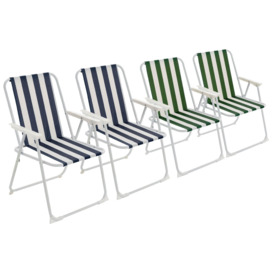 Folding Metal Beach Chairs Blue/Green Stripe Pack of 4 - thumbnail 1